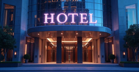  Outdoor front view of luxury hotel building entran