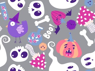 Halloween cute pumpkins seamless monsters pattern for wrapping paper and fabric