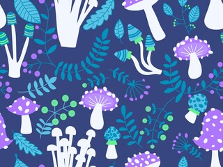 Cartoon autumn harvest seamless Halloween mushrooms pattern