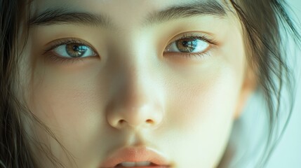 Fototapeta premium Close-up Korean woman face. Detailed skin texture