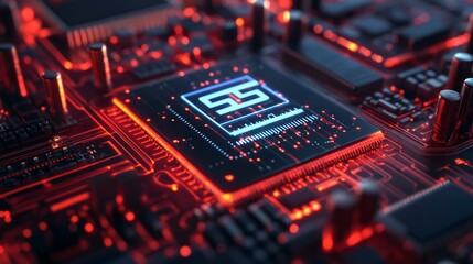 Obraz premium Circuit board with network hologram and HUD.