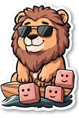 Fototapeta premium Cool Lion In Sunglasses Floating On Smiley Face Cubes