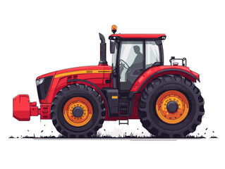 Obraz premium Red tractor isolated on white background. Vector illustration in cartoon style
