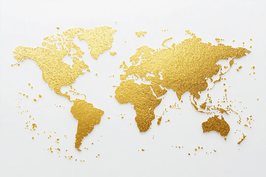 Fototapeta gold world map : golden world map on white background, world map, illustration 