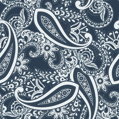 Seamless Paisley pattern in indian textile style. Floral vector illustration