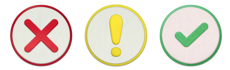 Fototapeta premium バツとビックリマークとチェックマークの白いベースのアイコン