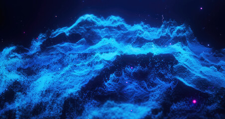 Obraz premium Abstract moving futuristic landscape of particles and dots of energy magic with glow and blur effect, abstract background