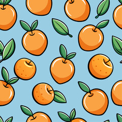 Citrus Delight: A seamless pattern of juicy oranges, bursting with vibrant colors and a touch of green leaves, brings a refreshing and cheerful touch to any design. Perfect for summery vibes, kitchen 