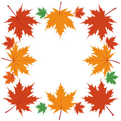 Autumn Leaf Frame: A vibrant and inviting autumnal border, perfect for adding a touch of seasonal charm to your designs. The frame is made up of colorful maple leaves in various shades of orange, red,