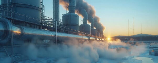 Geothermal energy plant, Futuristic, Clean, Digital, Emphasizing renewable energy