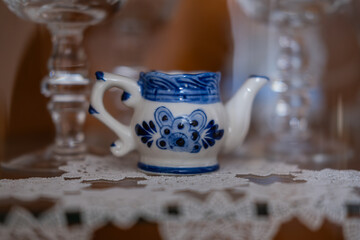 Traditional turkish coffee cup on white lace