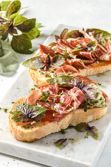 bruschetta with coppa and basil
