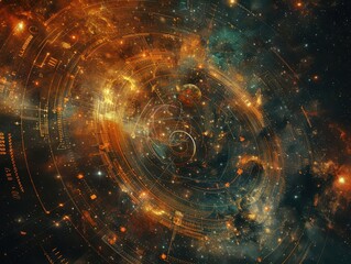 Harmonic convergence of celestial bodies, Fantasy, Mystical, Digital, Emphasizing astrological significance