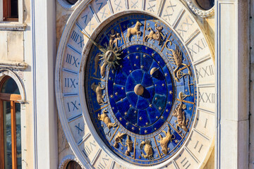 Obraz premium Astronomical clock of the St. Mark Clock Tower (Torre dell Orologio) in San Marco Square in Venice, Italy