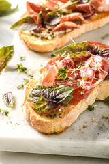 bruschetta with coppa and basil