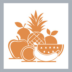 Fruits silhouette icon set, symbol style, Fruits Apple, banana, orange, mango, grape, pineapple, strawberry, watermelon, pear, cherry, kiwi, blueberry, papaya, peach, pomegranate silhouette