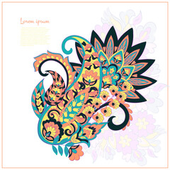 Paisley vector isolated pattern. Damask floral illustration in batik style