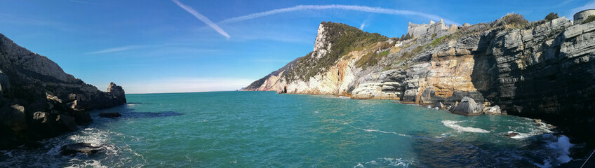 Portovenere coast line .Portovenere, Cinque Terre coast, Liguria, Italy - UNESCO World Heritage Site