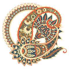 Floral isolated pattern with paisley ornament. Ornate floral decor. Vector illustration