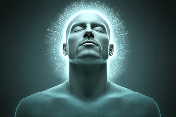 Man with a glowing aura and closed eyes symbolizing mindfulness inner peace and the spiritual power of meditation in achieving mental clarity and balance