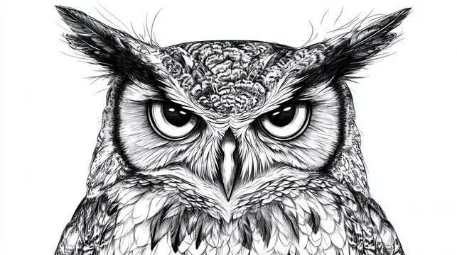 recommend clip art: A black and white drawing of an owl with its eyes wide open and its mouth open