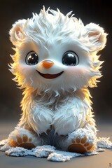 Adorable Fluffy White Bear Cub Sitting on a Rug