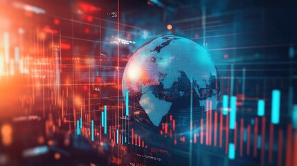 Fototapeta premium Financial charts with a world globe, concept of global finance and economic strategy