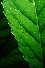 Closeup of green leaves with water droplets