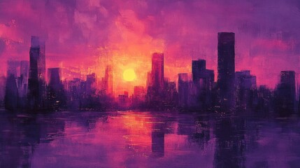 Fototapeta premium Vibrant Urban Sunset Skylinecityscape