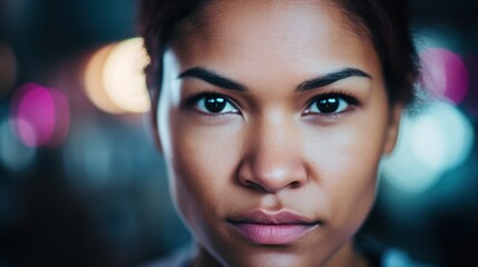 close-up portrait of a thoughtful woman