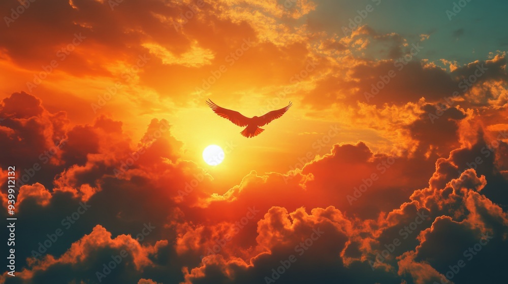 Sticker eagle soaring at sunset