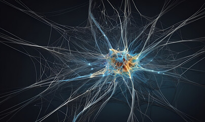 Glowing neural network with intricate lines and points, vibrant connections