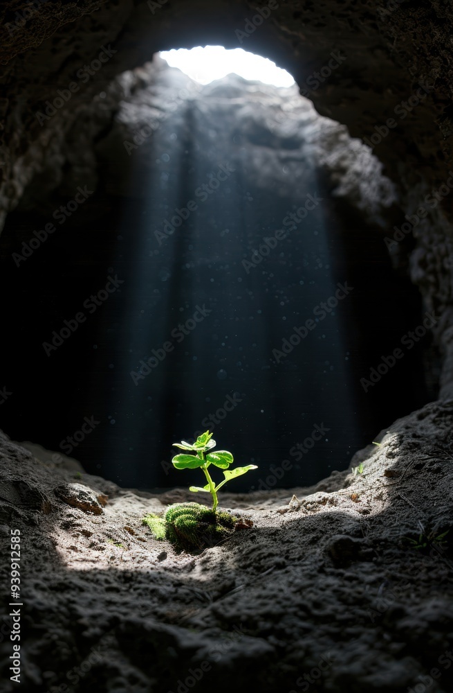 Sticker Resilient plant growing in dark cave