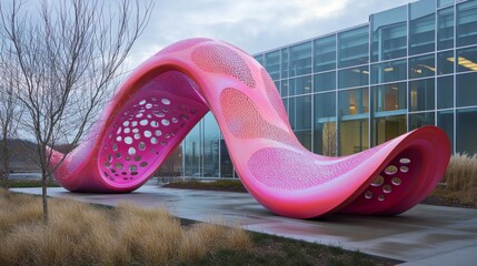 Modern Pink Sculpture Outside Office Building