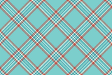 Checked check tartan fabric, effect pattern vector textile. Festival background texture plaid seamless in teal and red colors.