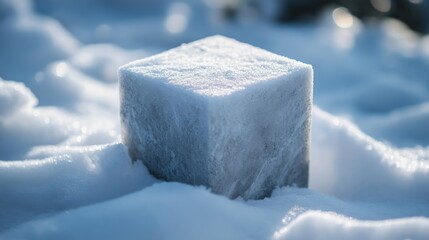 Ice Block in Snowy Landscape