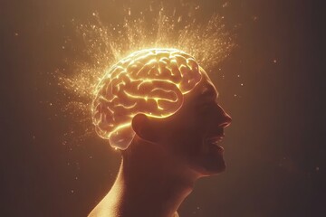 Obraz premium Explosive Visualization of a Brain with Glowing Energy Representing the Burst of Ideas Creativity and the Infinite Power of Human Imagination in a Conceptual Space