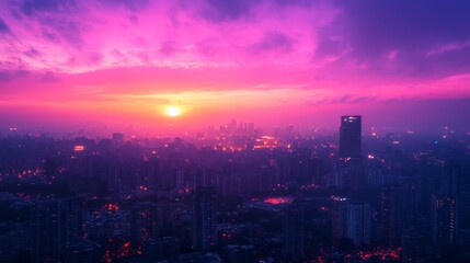 Fototapeta premium Urban Sunset Over Cityscape