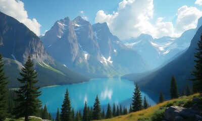 Beautiful nature landscape with mountns and lake