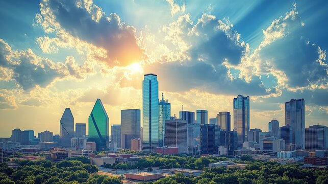 Dallas Skyline at Sunrise - Powered by Adobe