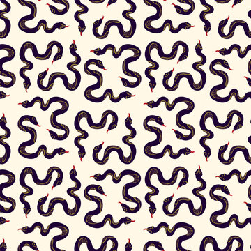 Pattern with Magic Mystical snakes. Freaky quirky snakes
