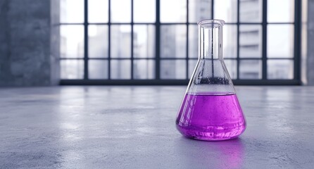 glass laboratory beaker with purple liquid