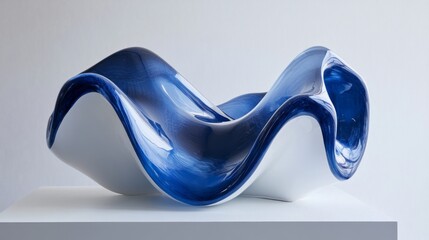 Abstract Blue and White Ceramic Sculpture