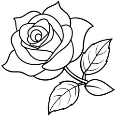 Rose with leaf coloring page for adult and kids 