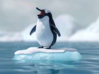 Fototapeta premium Penguin Comic on Iceberg