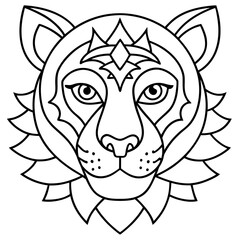 Obraz premium Tiger Face Mandala Coloring Page for adult and kids 