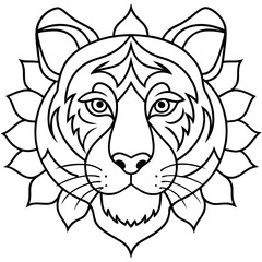 Tiger Face Mandala Coloring Page for adult and kids 