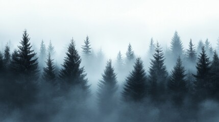 Misty Forest of Evergreen Trees