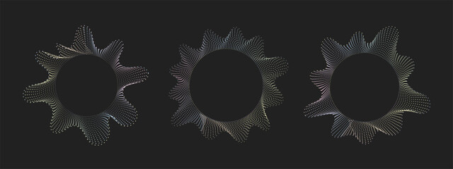 Set of frames with sound waves. Abstract fluid shapes, dotted liquid figures. Digital equalizer. Vector illustration