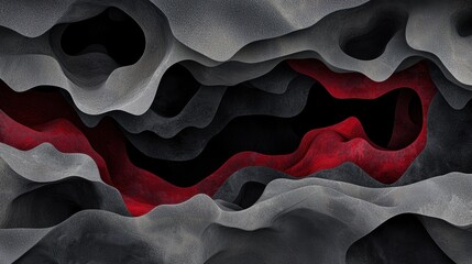 Fototapeta premium Dramatic abstract landscape with dark mountains and red valleys